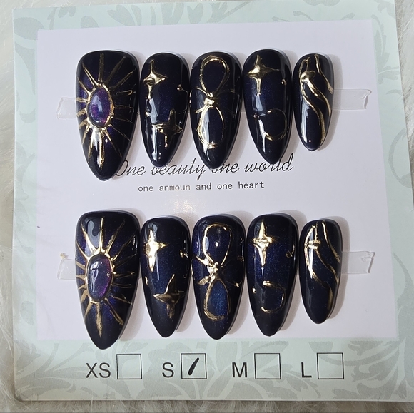 Other - Handmade Navy and Gold Starry Nail Set